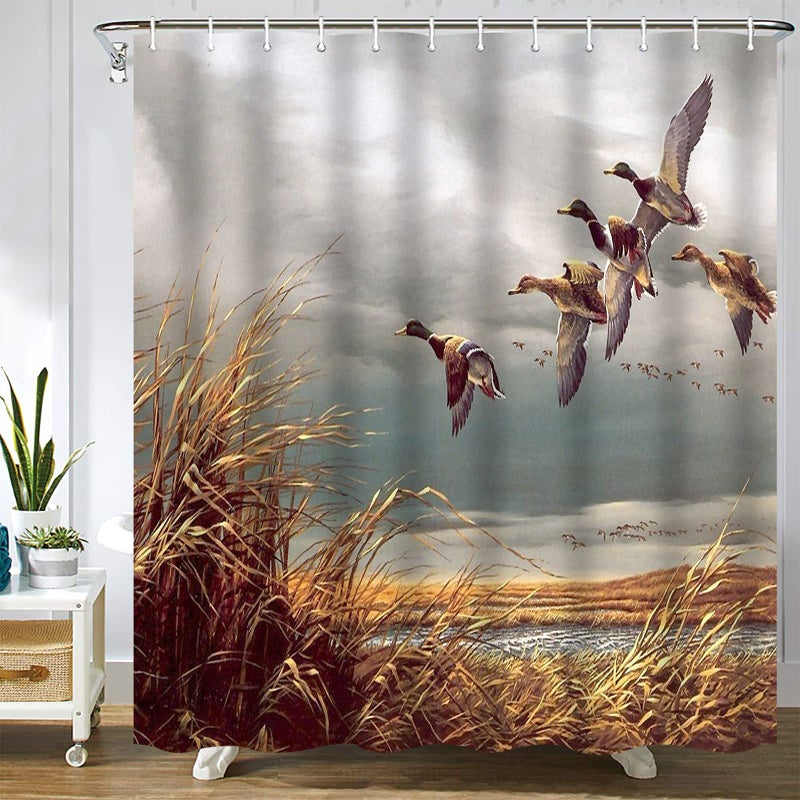 Abaysto Hunting Flying Wild Ducks Shower Curtain,Bath Curtains Bathroom Decor Sets with Hooks Shower Bath Curtain for Bathroom,Polyester Fabric Bathroom Shower Curtain - Image 1